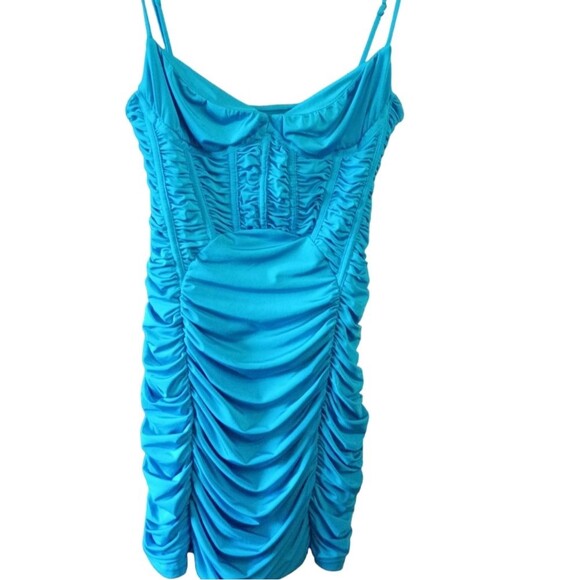 Zara Blue Draped Corset Style Mini Dress Size Medium Party Event Travel - Picture 7 of 7